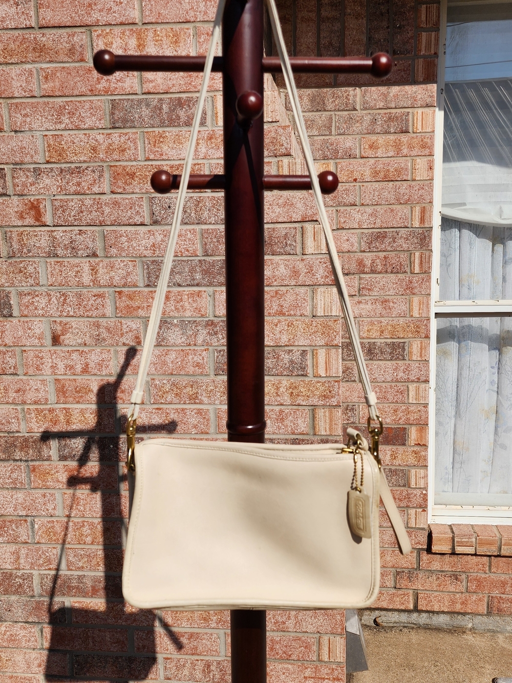 Cream Leather Shoulder Bag - Women's Crossbody